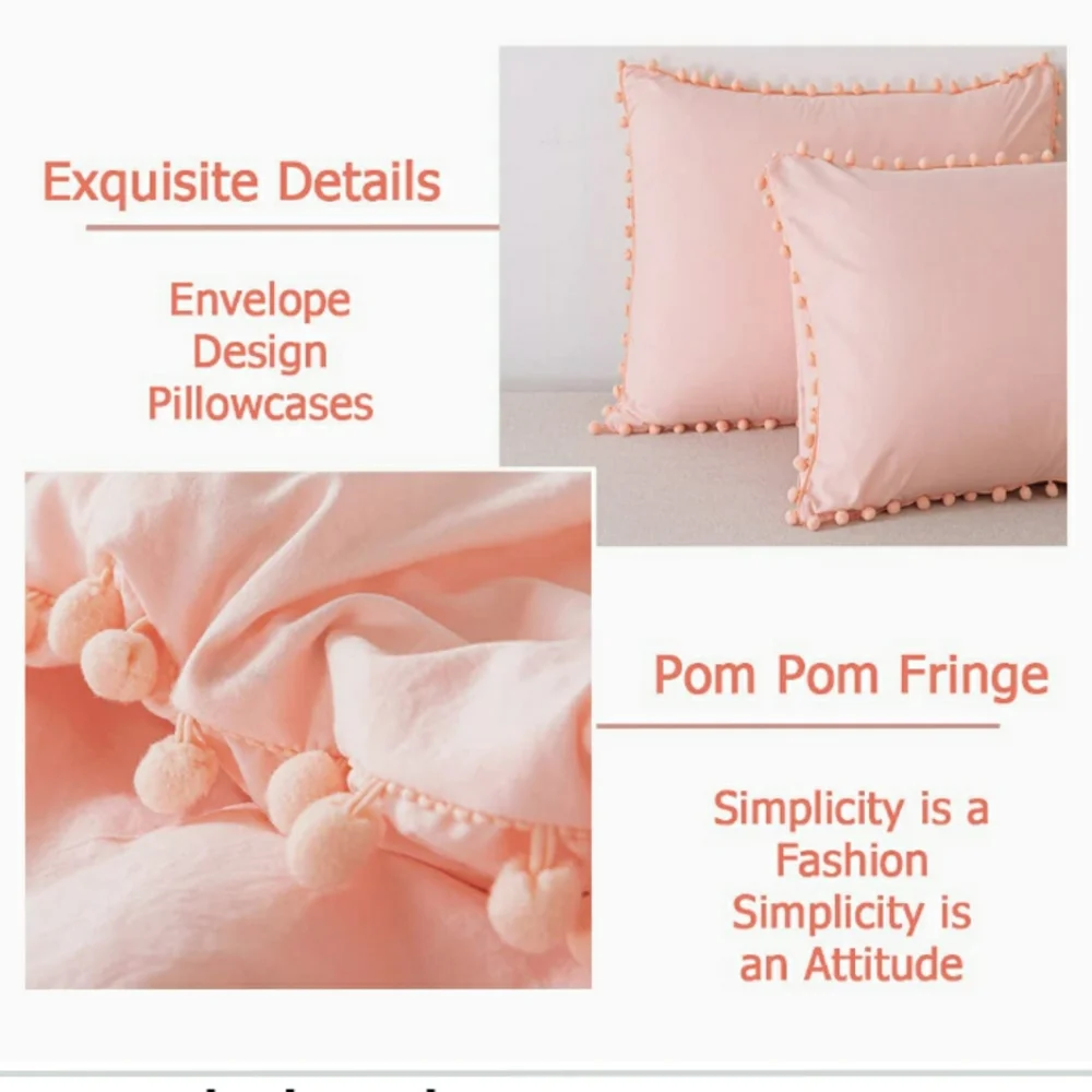 ⭐🆕Pom pom Peachy pink duvet cover set